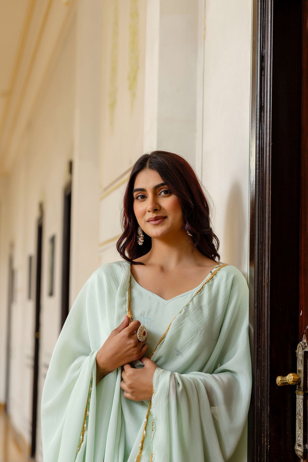 Chinon Embroidered Flared Gown with Dupatta – 3.5 Meter Flair Festive Wear