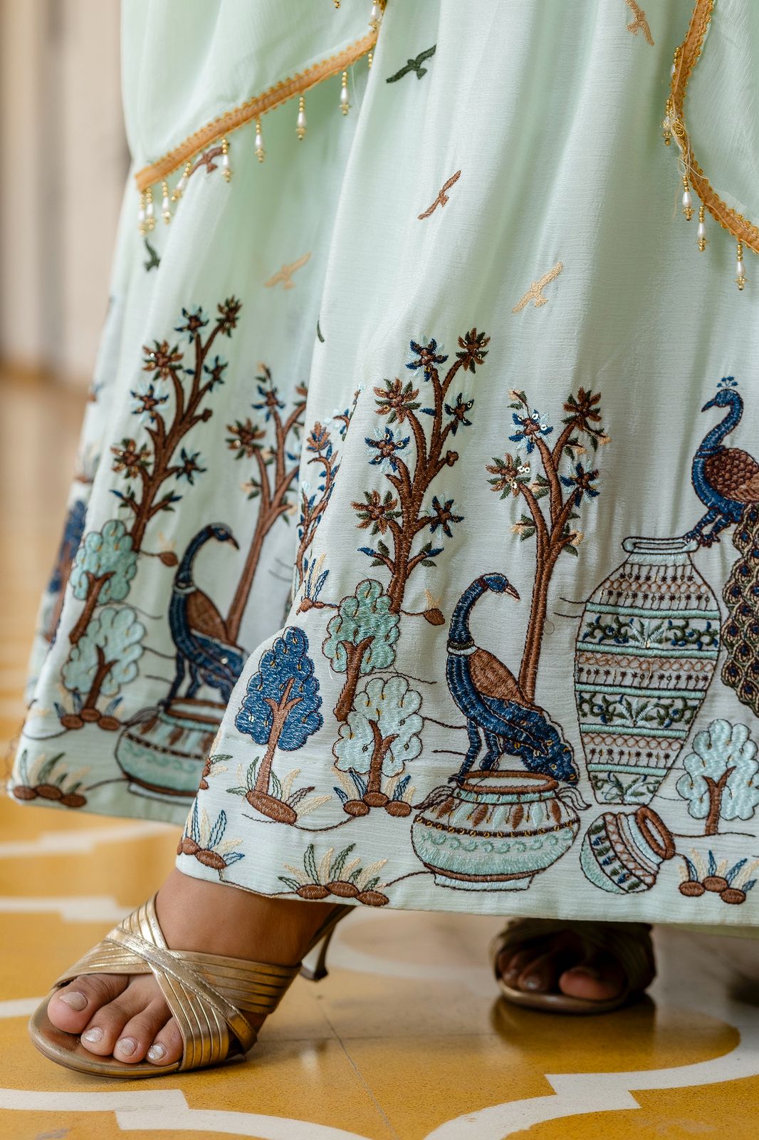 Chinon Embroidered Flared Gown with Dupatta – 3.5 Meter Flair Festive Wear