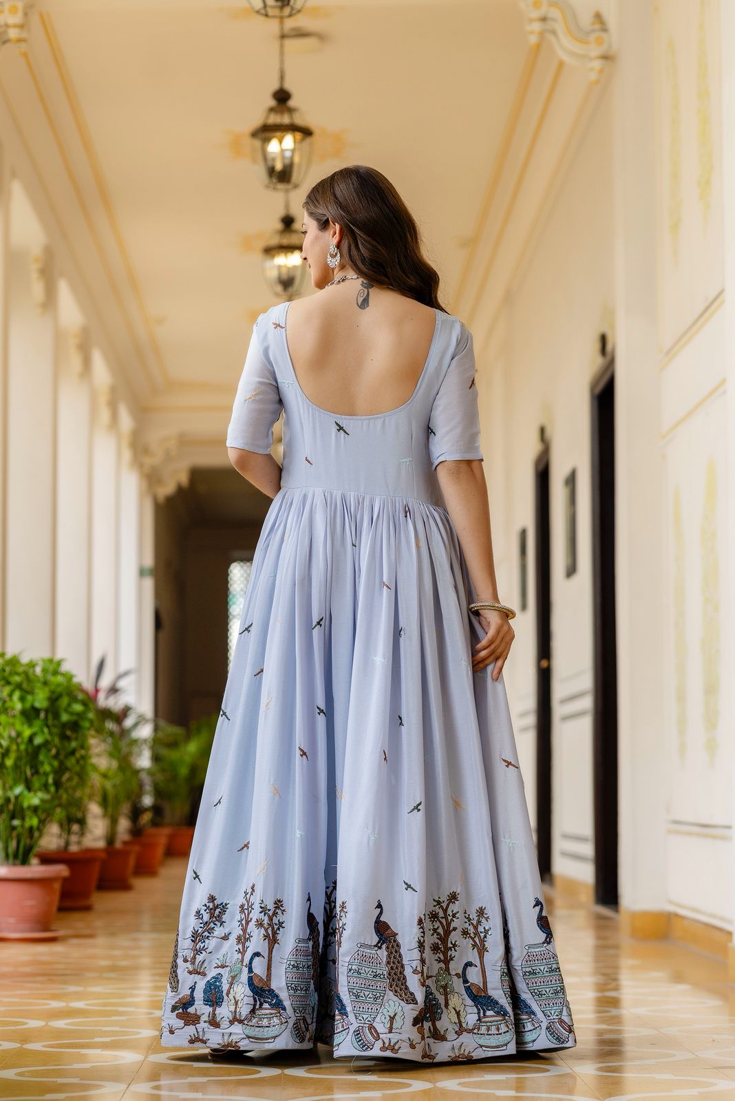 Chinon Embroidered Flared Gown with Dupatta – 3.5 Meter Flair Festive Wear