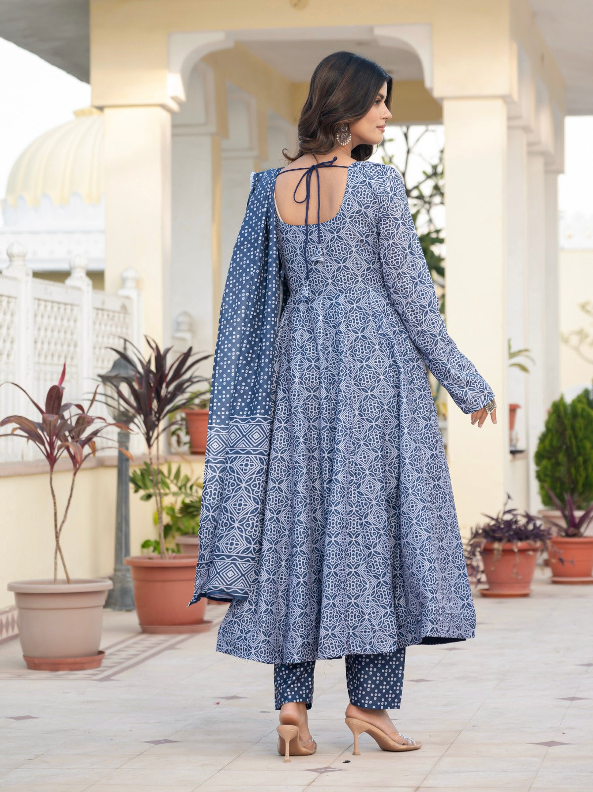Pure Muslin Cotton Anarkali Suit Set with Pant & Dupatta – 4 Meter Flair, Fully Stitched
