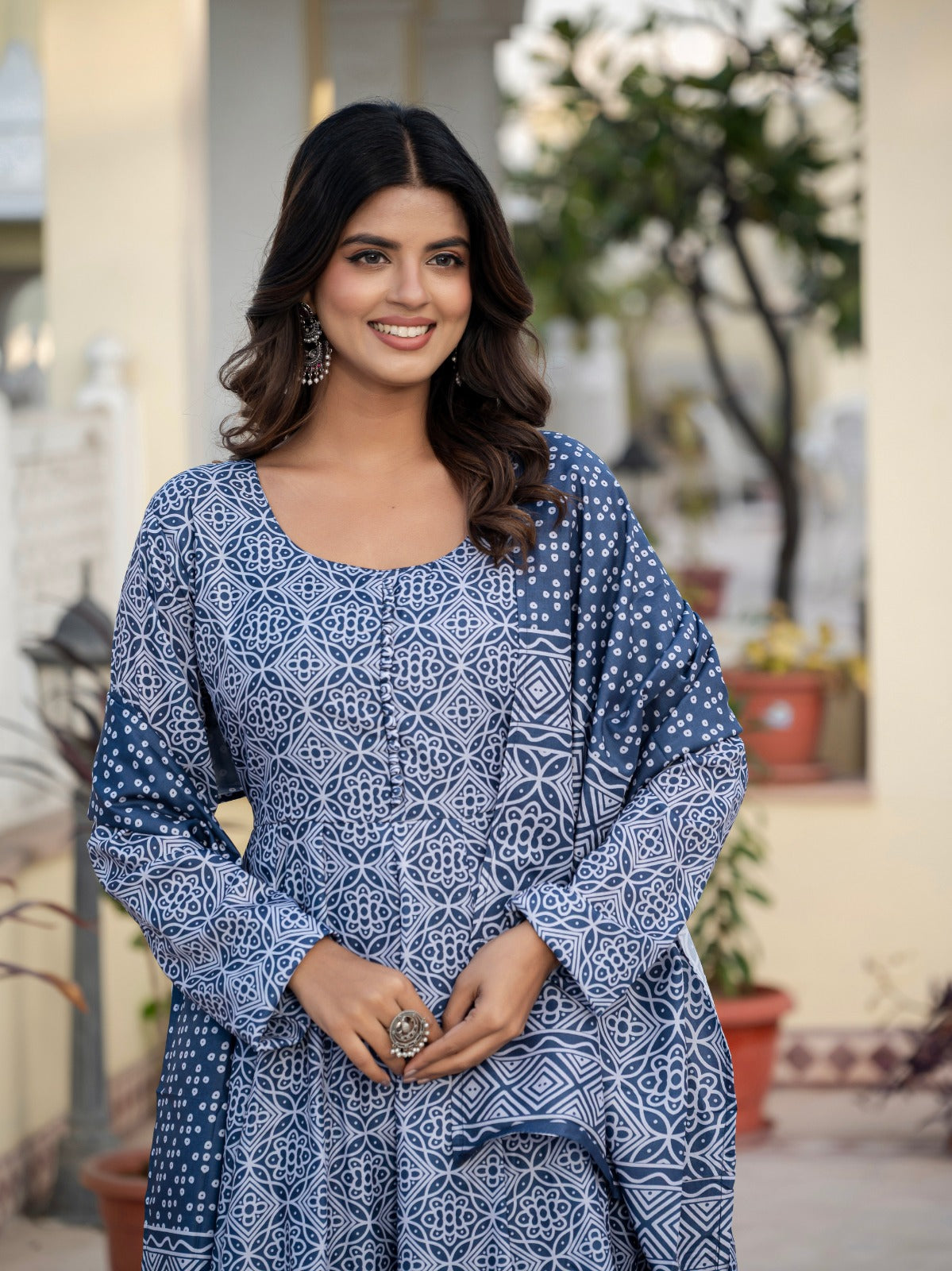 Pure Muslin Cotton Anarkali Suit Set with Pant & Dupatta – 4 Meter Flair, Fully Stitched