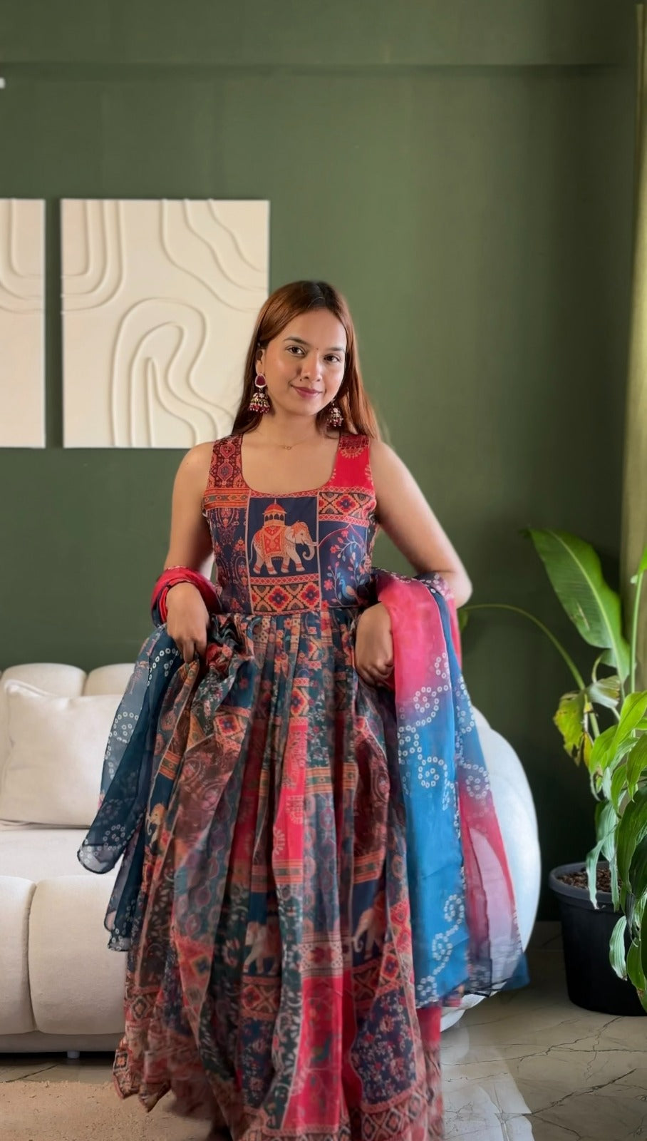 Women Patola Printed Festive Gown with Dupatta – Designer Ethnic Gown | Fully Stitched