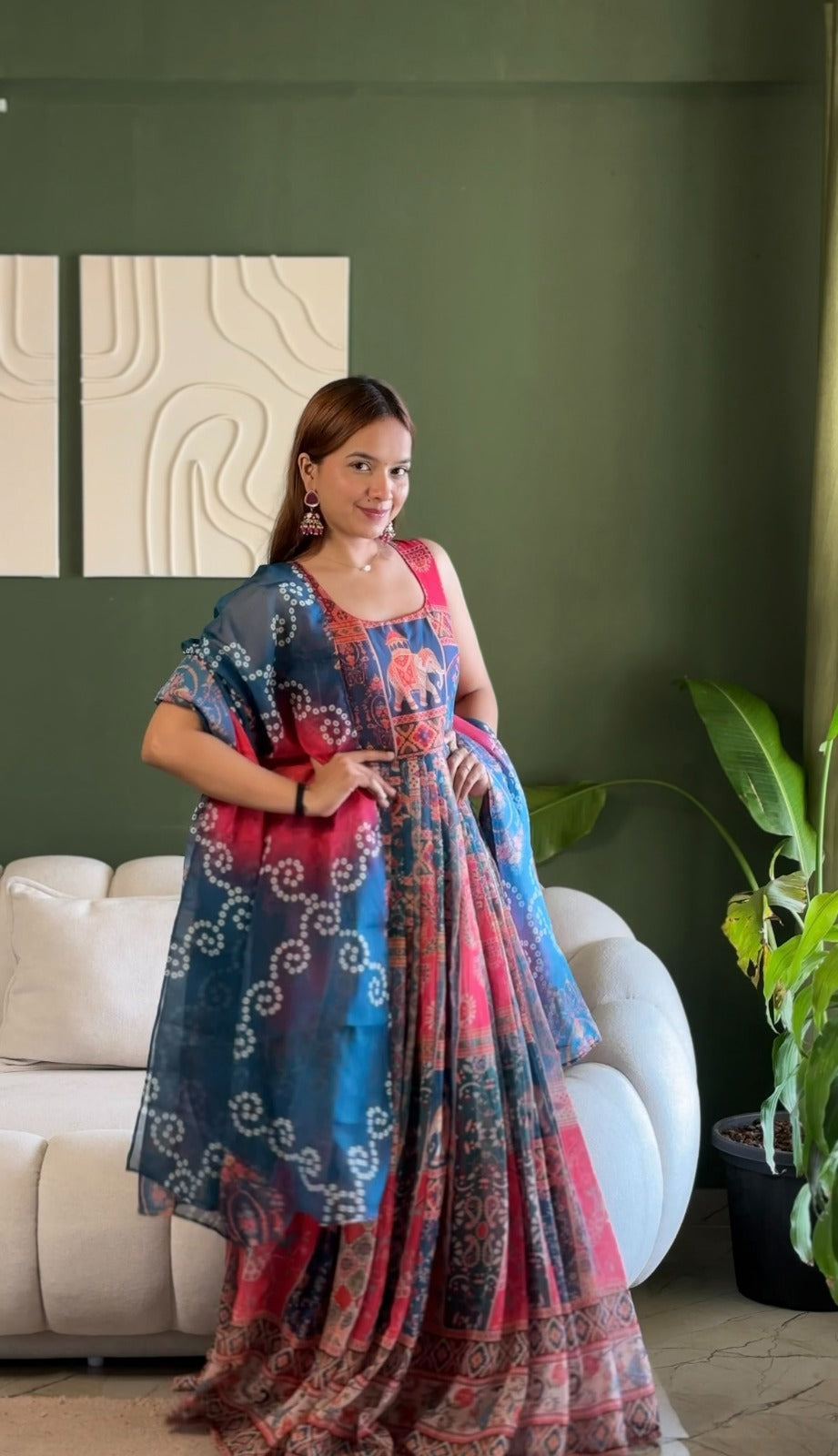 Women Patola Printed Festive Gown with Dupatta – Designer Ethnic Gown | Fully Stitched