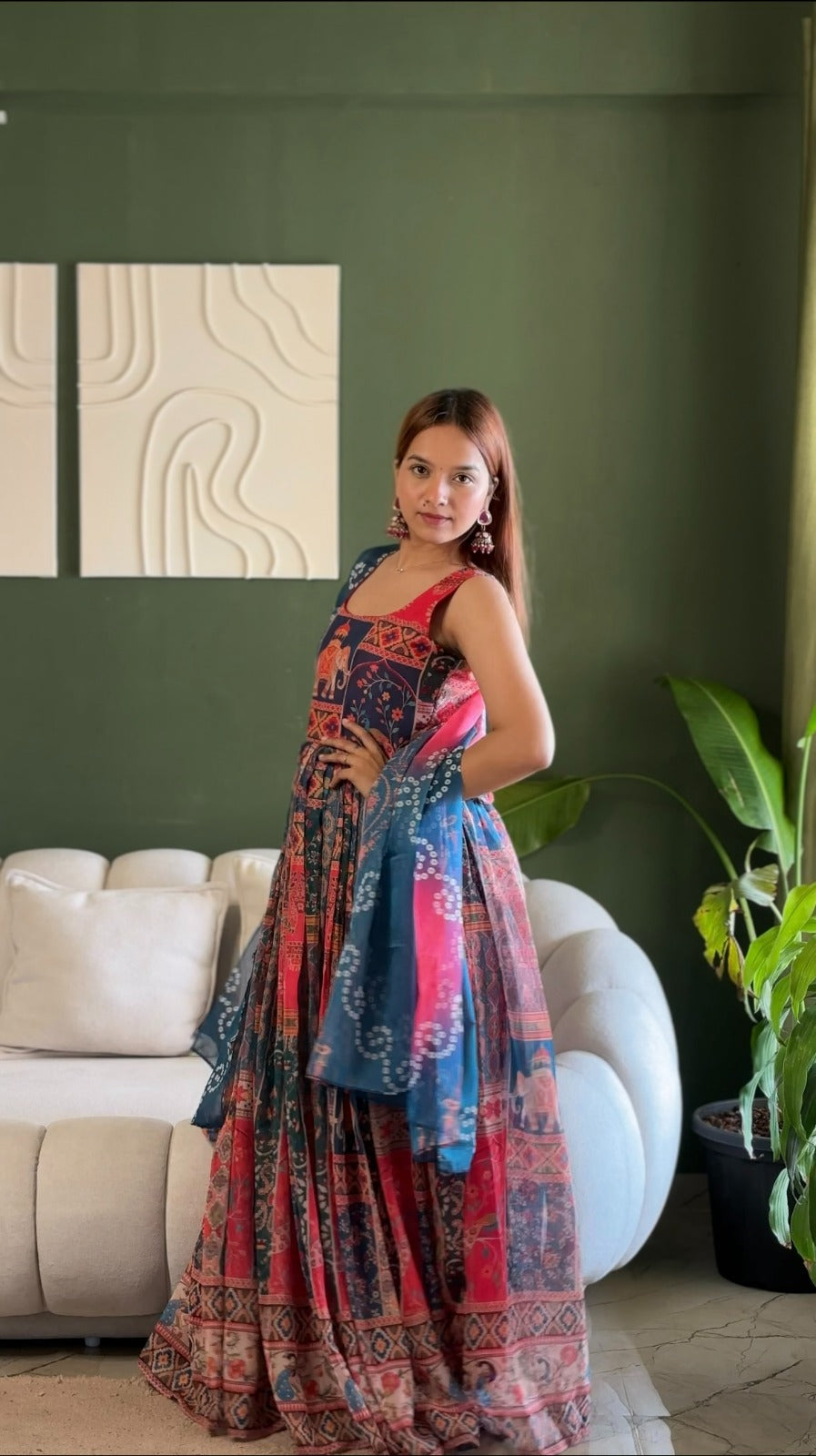 Women Patola Printed Festive Gown with Dupatta – Designer Ethnic Gown | Fully Stitched