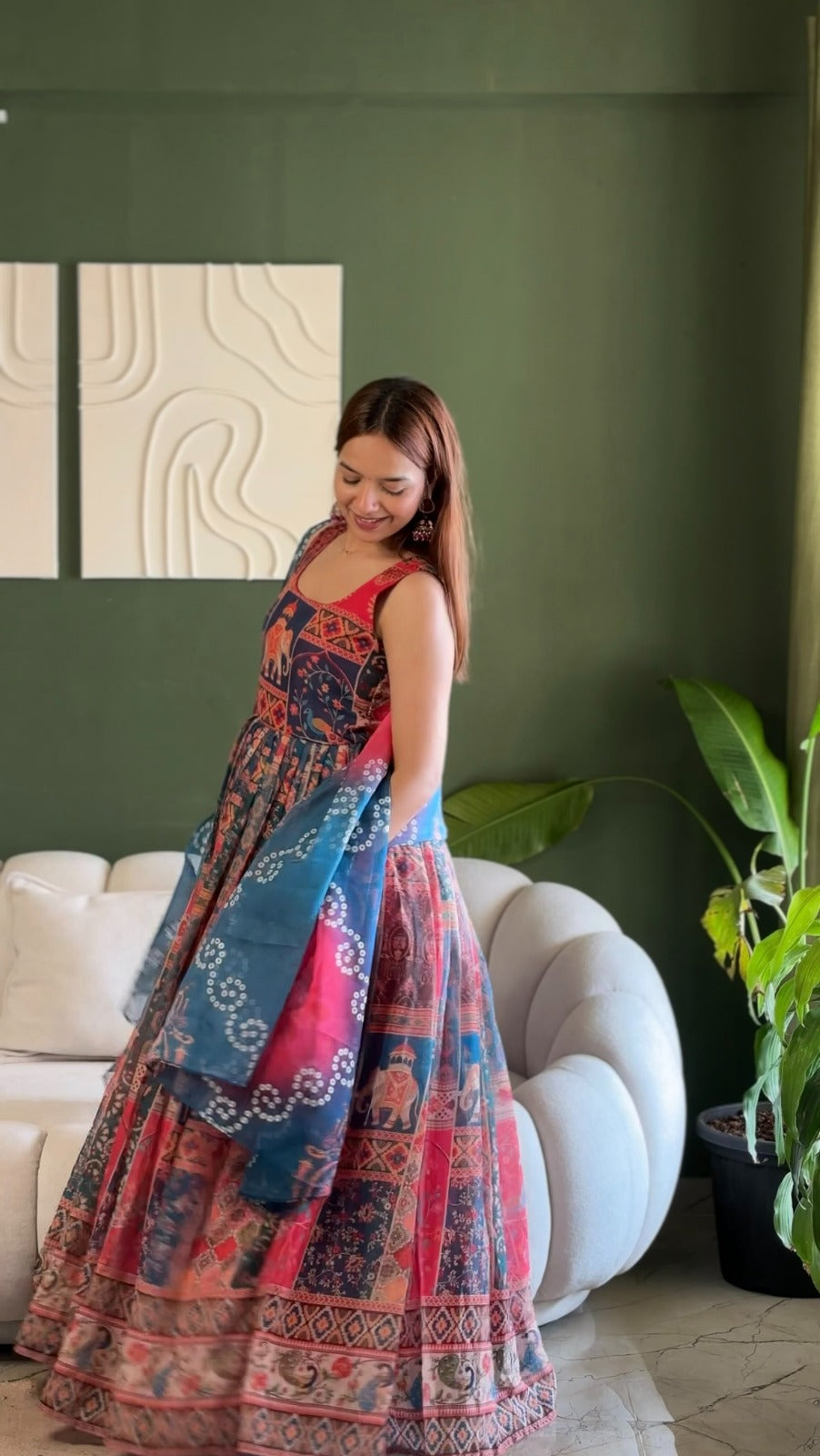 Women Patola Printed Festive Gown with Dupatta – Designer Ethnic Gown | Fully Stitched