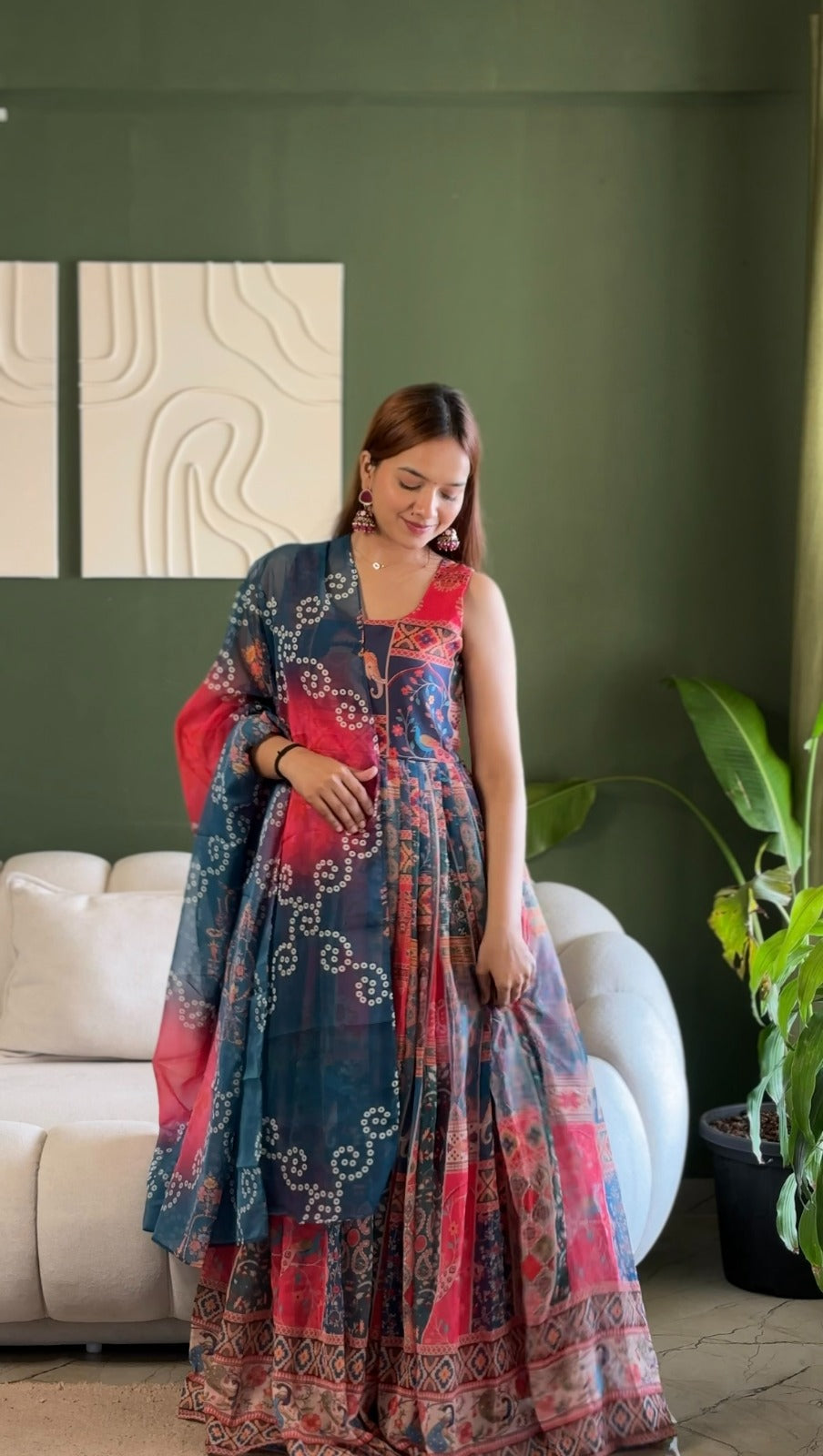 Women Patola Printed Festive Gown with Dupatta – Designer Ethnic Gown | Fully Stitched