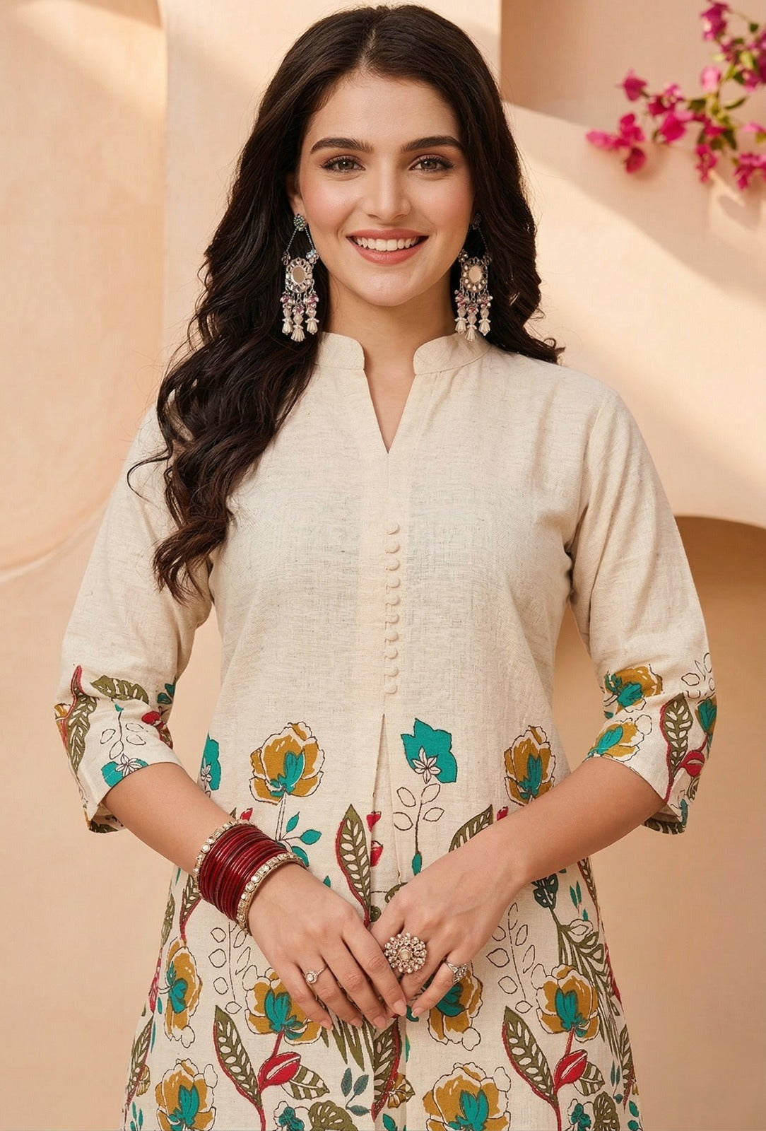 Elegant Floral Khadi Cotton Co-Ord Set with Plazo – Ready to Wear