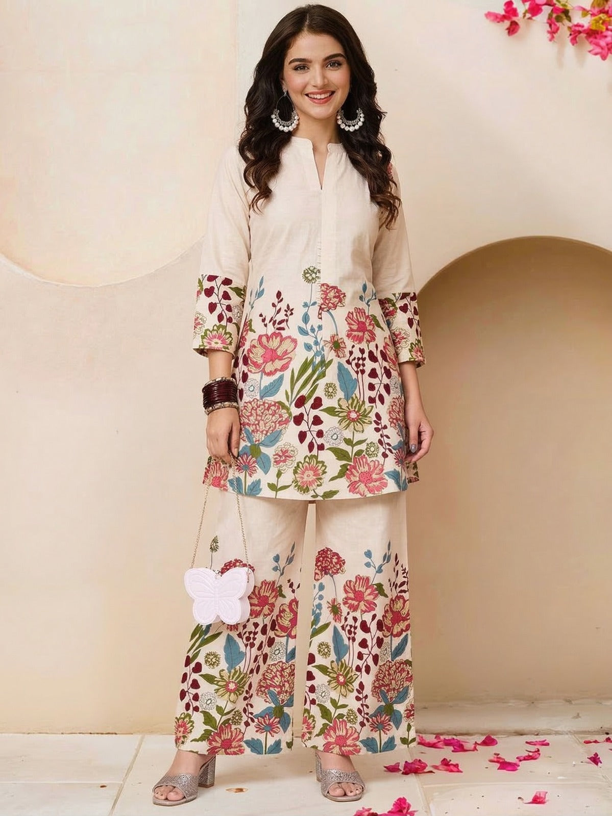 Premium Floral Khadi Cotton Co-Ord Set with Plazo – Ready to Wear