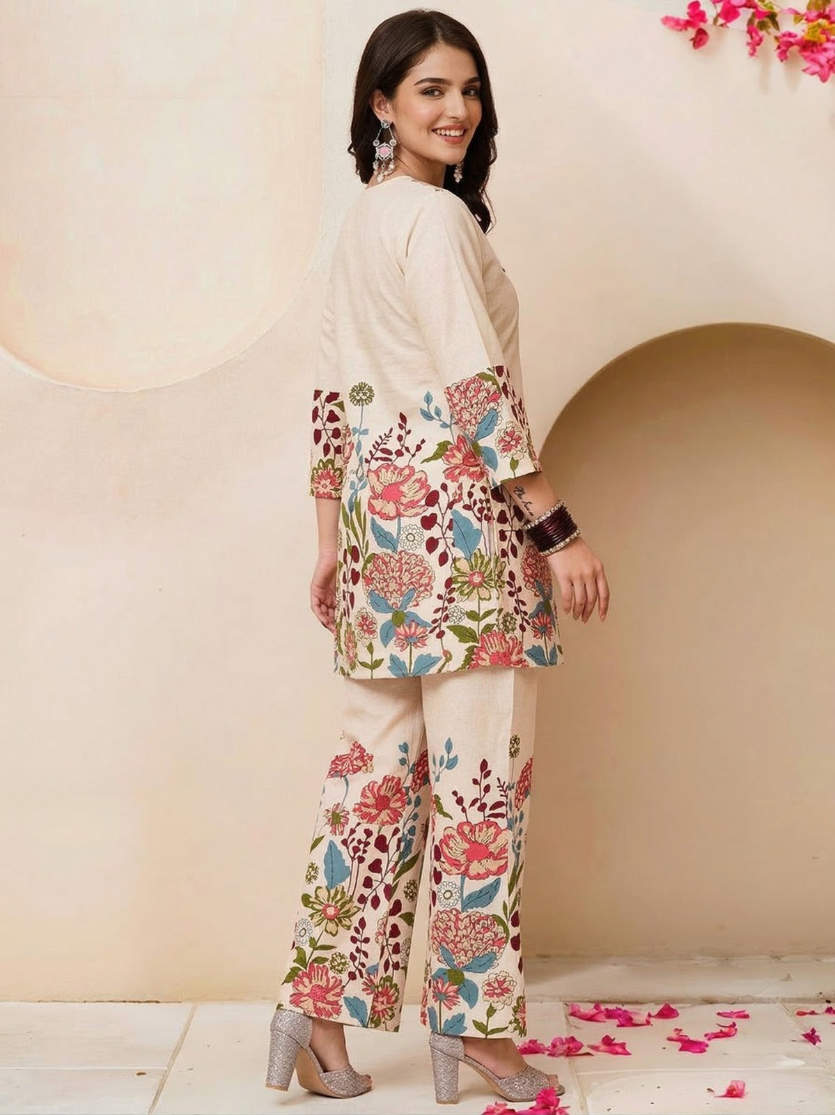 Premium Floral Khadi Cotton Co-Ord Set with Plazo – Ready to Wear