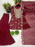 Designer Embroidered Georgette Top–Sharara Set with Dupatta