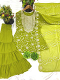 Designer Embroidered Georgette Top–Sharara Set with Dupatta