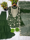 Designer Embroidered Georgette Top–Sharara Set with Dupatta