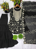 Designer Embroidered Georgette Top–Sharara Set with Dupatta