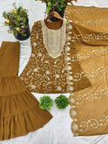 Designer Embroidered Georgette Top–Sharara Set with Dupatta