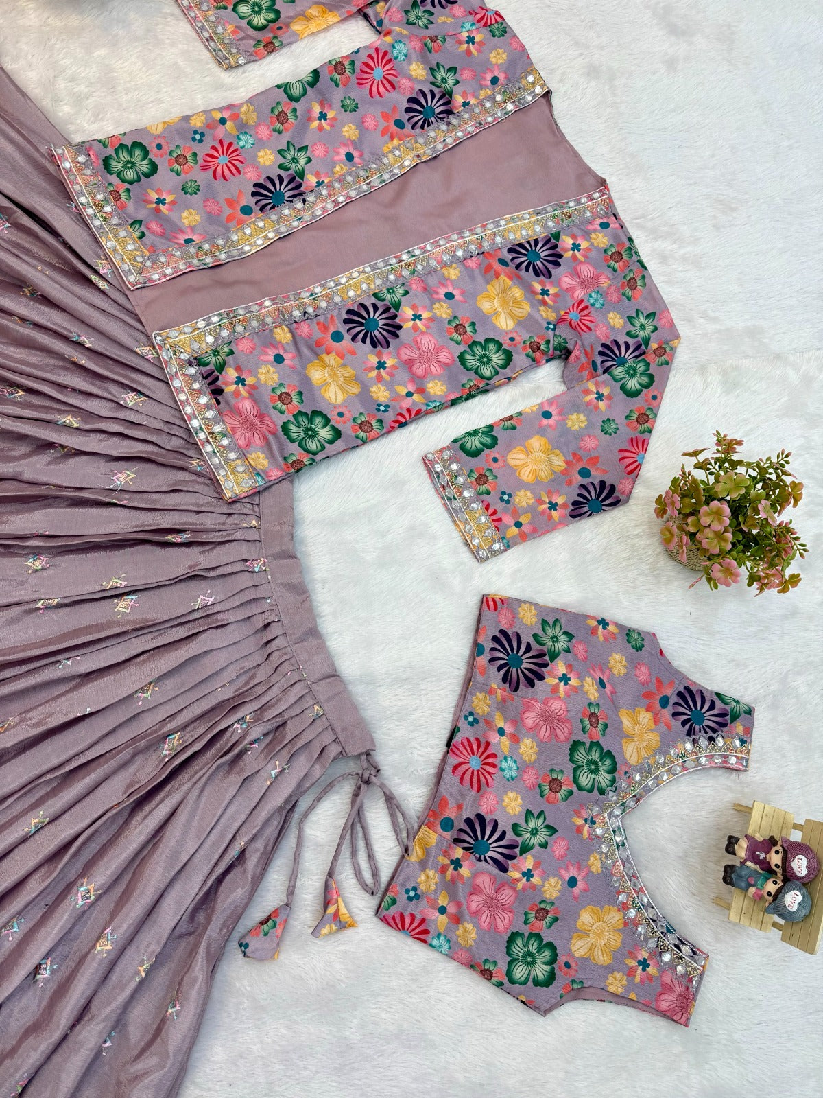 Exclusive Pure Chinon Embroidered Lehenga Choli with Koti Set