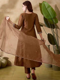 Vichitra Silk Embroidered Kurti, Pant & Dupatta Set