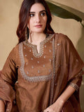 Vichitra Silk Embroidered Kurti, Pant & Dupatta Set