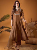 Vichitra Silk Embroidered Kurti, Pant & Dupatta Set