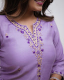 Rayon Slub Embroidered Kurti Pant Set with Chanderi Cotton Dupatta