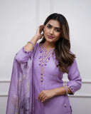 Rayon Slub Embroidered Kurti Pant Set with Chanderi Cotton Dupatta