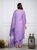 Rayon Slub Embroidered Kurti Pant Set with Chanderi Cotton Dupatta