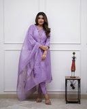 Rayon Slub Embroidered Kurti Pant Set with Chanderi Cotton Dupatta