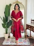 Pure Viscose Rayon Embroidered Straight Kurta Set with Pant & Printed Dupatta