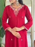 Pure Viscose Rayon Embroidered Straight Kurta Set with Pant & Printed Dupatta