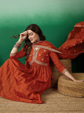 Muslin Silk Embroidered Kurti, Pant & Dupatta Set