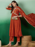 Muslin Silk Embroidered Kurti, Pant & Dupatta Set