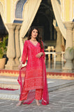 Soft Chinnon Silk Embroidered Suit Set with Nazmeen Dupatta