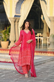 Soft Chinnon Silk Embroidered Suit Set with Nazmeen Dupatta