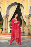 Soft Chinnon Silk Embroidered Suit Set with Nazmeen Dupatta