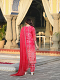 Soft Chinnon Silk Embroidered Suit Set with Nazmeen Dupatta