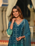 Soft Chinnon Silk Embroidered Suit Set with Nazmeen Dupatta