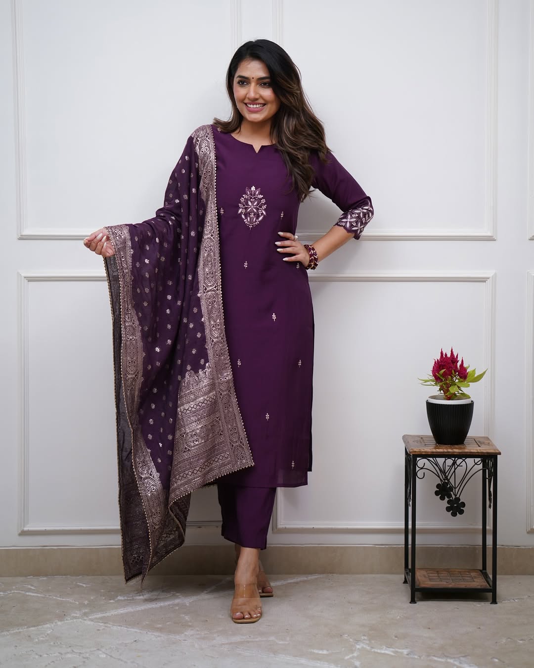 Premium PV Chanderi Embroidered Kurta Set with Jacquard Dupatta