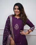 Premium PV Chanderi Embroidered Kurta Set with Jacquard Dupatta